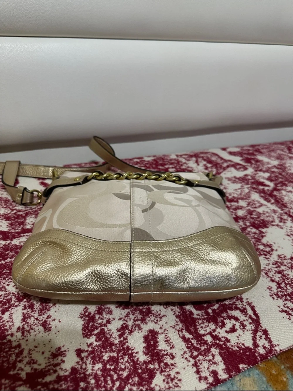 Coach Metallic Gold and Cream Signature Crossbody Shoulder/Crossbody Bag - Picture 7 of 15